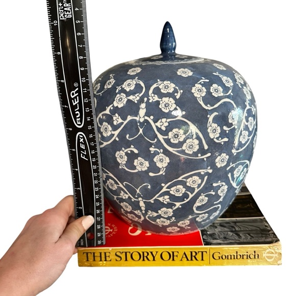 Vintage 10” Grandmillennial Cherry Blossom Ginger Jar | Blue & White Ceramic Jar - Picture 5 of 9